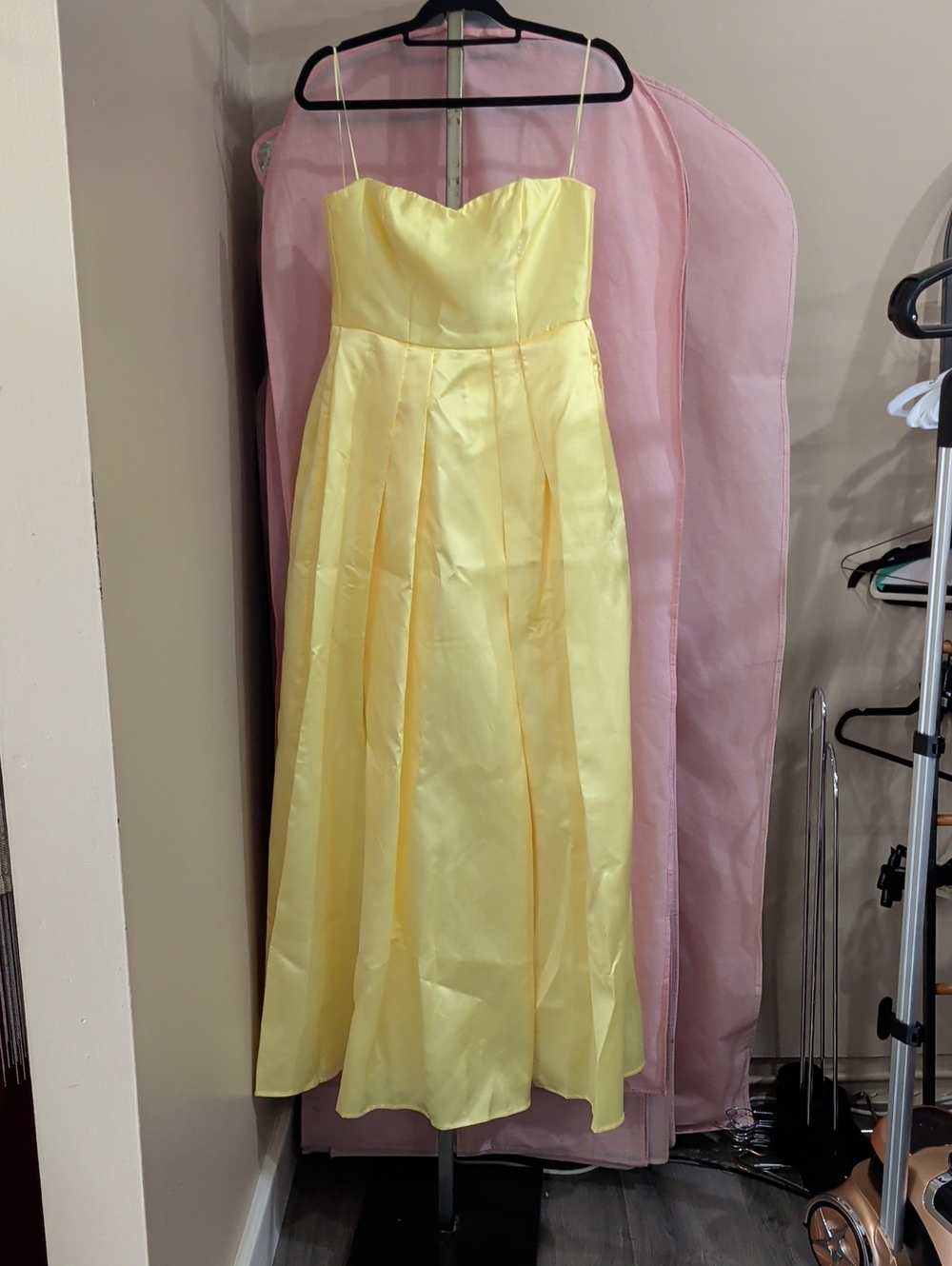 Yellow Satin Strapless A-Line Dress
